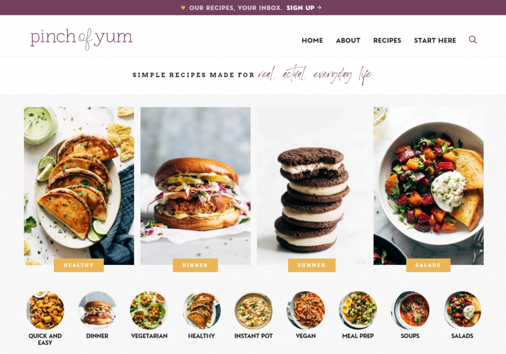 Sitio web hecho en WordPress de Pinch of Yum